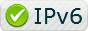 88x31 button, white and grey striped background. There is a white chekmark on a green circular background, and the text on the left: IPv6